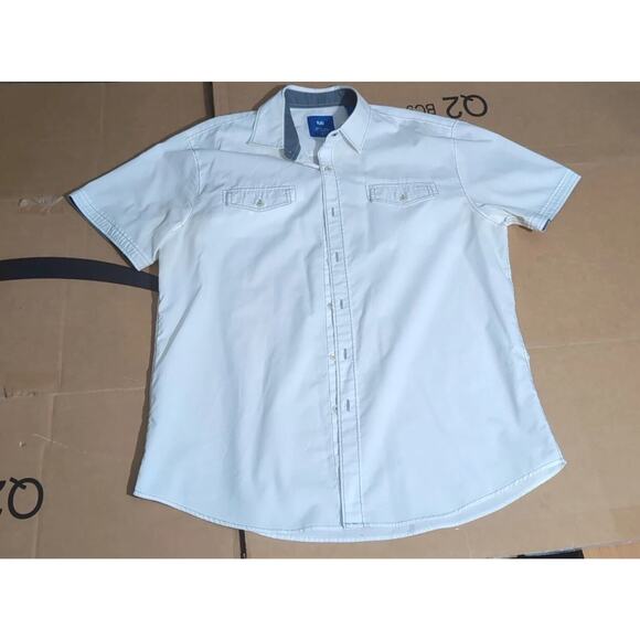 Michael Brandon Men's White Button Down Shirt, Short Sleeve, Large, Gray Accent - Picture 1 of 6